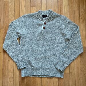 Vtg Macy's Fisherman Grey Beige Wool Henley Pullover Sweater Size L Grandpa